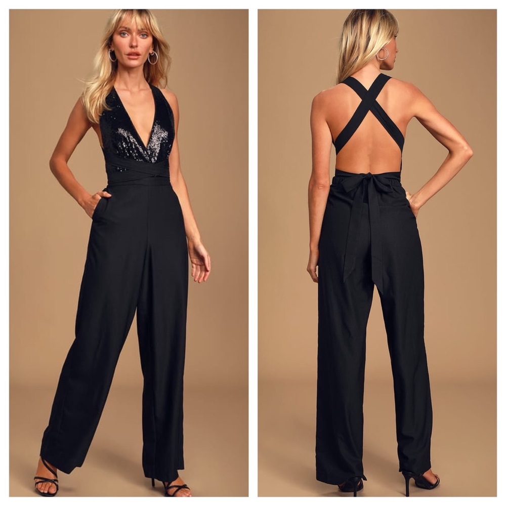 Lulus Disco Heaven Black Sequin Jumpsuit. S